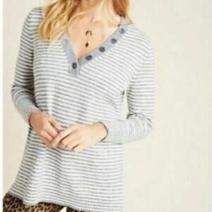 Anthropologie Women's Serena Striped Henley Sweater size Midium